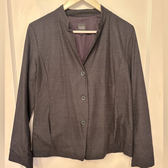 Eileen Fisher Mandarin Collar Stretch Wool Blazer charcoal gray size small - Picture 1 of 4